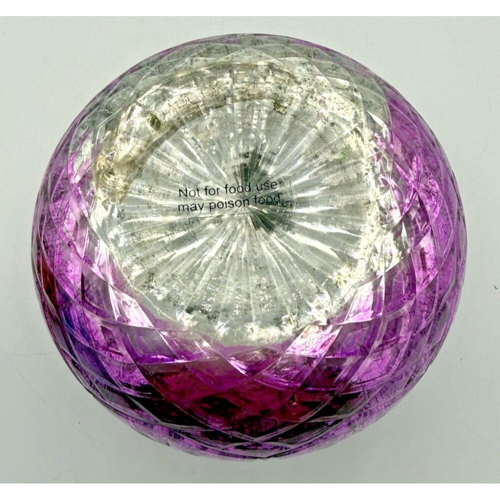 Pink Mercury Glass Globular Large Bottle Faceted Crystal Cut Stopper 8.5” Genie - Picture 9 of 13